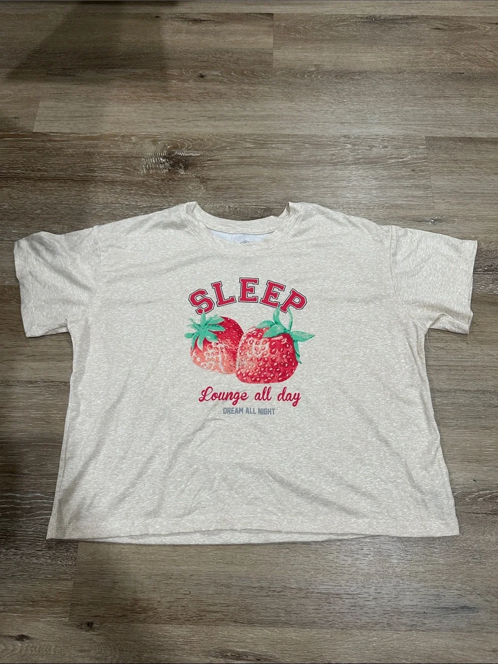 Sleep Strawberry Graphic Tee - Cream/Pink Kids Top pajama shirt - flame resist